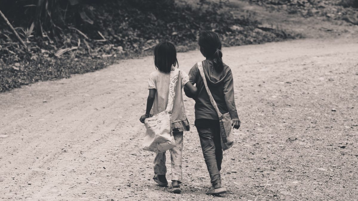 two child walking