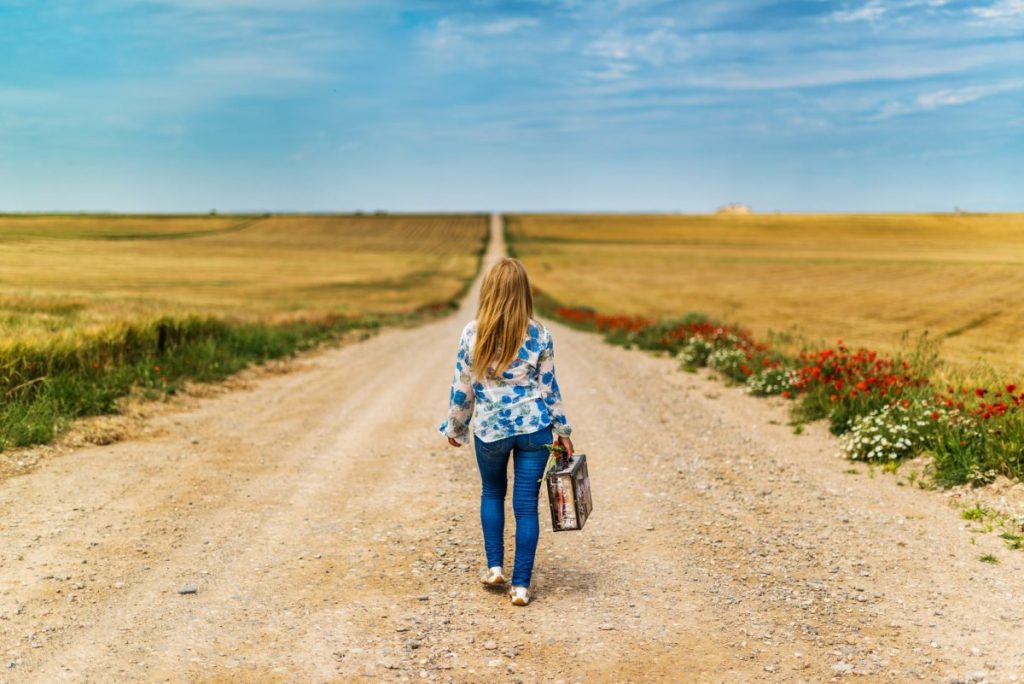 lonely woman walking